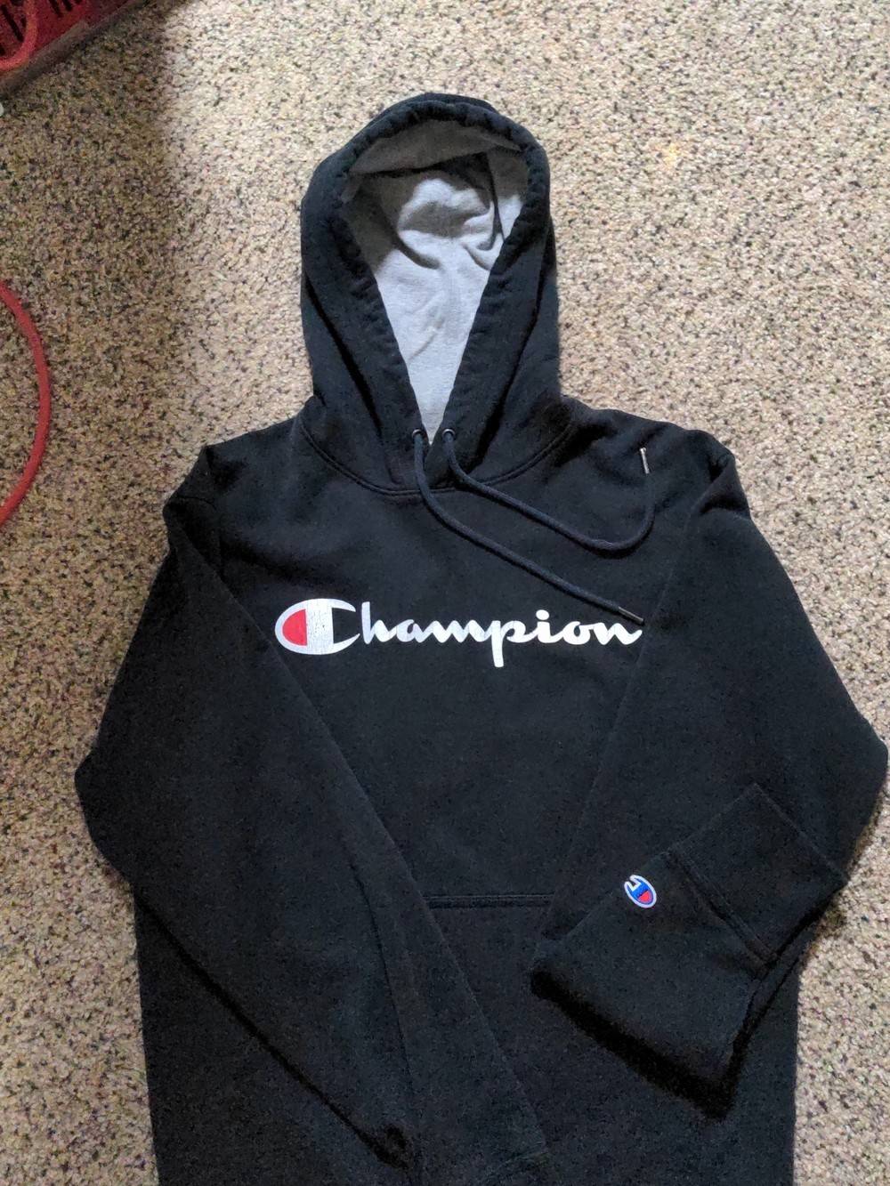 Champion Gray Pullover with White Label and Blue Logo